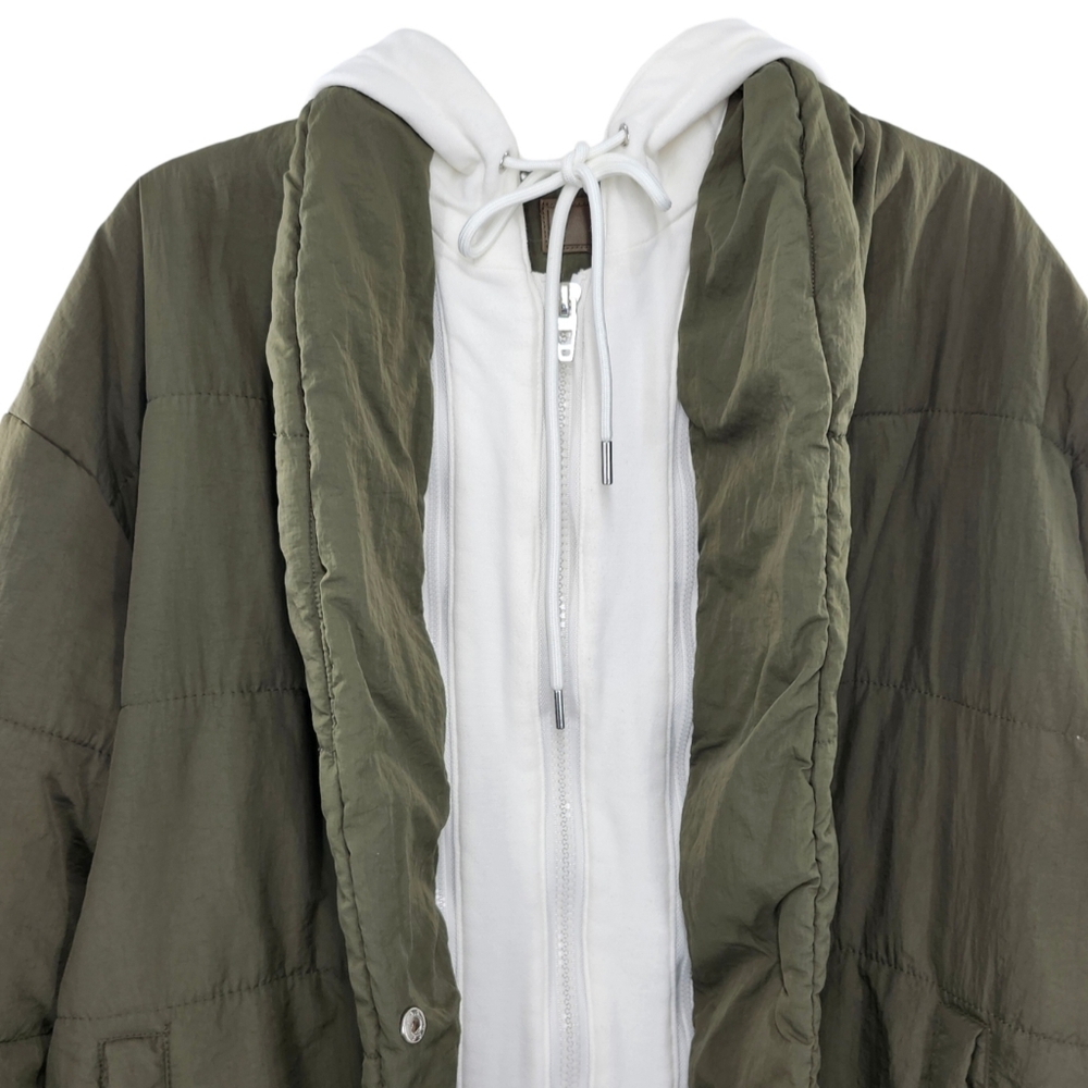 Blank NYC Fair Shake Olive Green Puffer Jacket White Cotton Removeable Hoodie - Picture 9 of 14